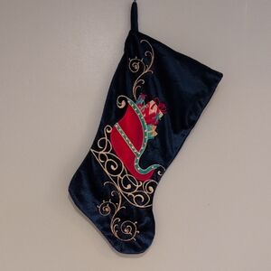 Festive Black Christmas Stocking with Sleigh Design